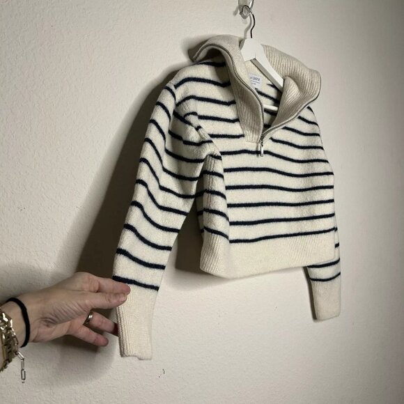 La Ligne - Cream and Navy Striped Merino Zip Sweater - Size S - Picture 3 of 6